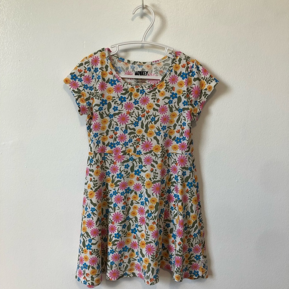 Girls' Floral Short Sleeve Sun Dress in Pink, Yellow & Blue
